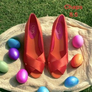 Chaps orange wedge sandals braided heel satin fabric open toe size 8.5